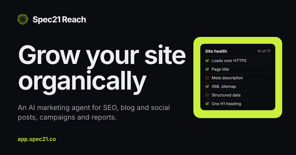 The Reach home page: grow your site organically